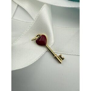 Tiffany & Co. 18k Red Enamel Mini Heart Key Charm Pendant in Yellow Gold